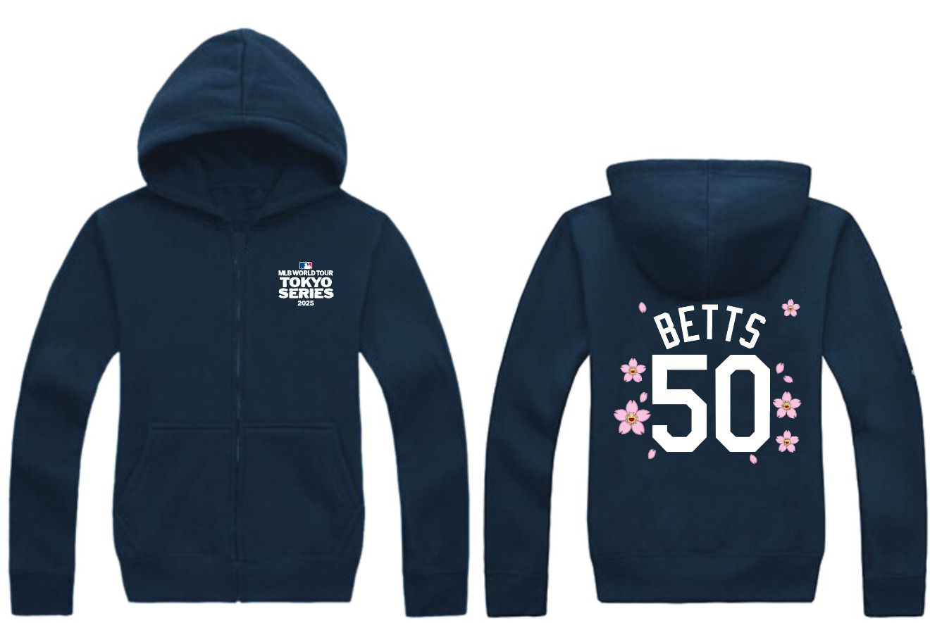 Men Los Angeles Dodgers #50 Betts Dark Blue Zipper hoodie 2025 MLB Jersey style 1
